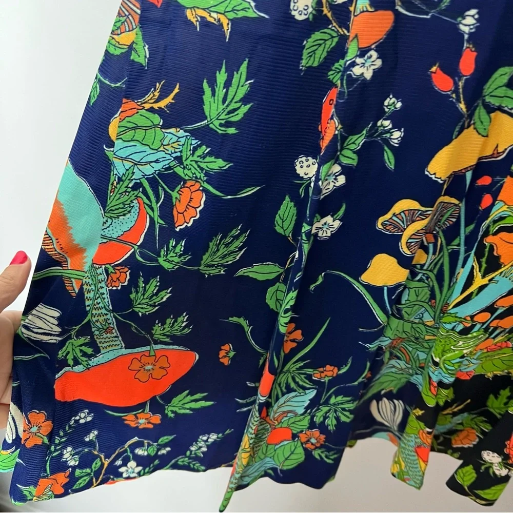 Vintage Mushroom Fungi Floral Bird Print Dress Sleeveless Size Medium - Picture 4 of 12